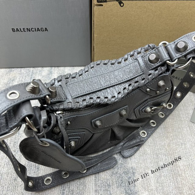 Balenciaga專櫃爆款Le Cagole半月牙腋下包餃子包 巴黎世家經典小號爆裂黑鱷金機車包 fyj1079